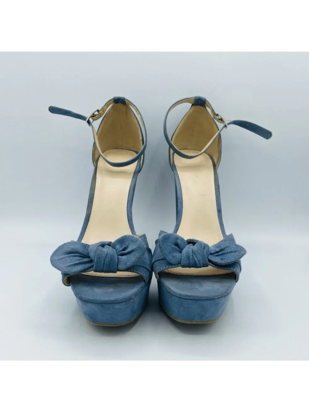 Charlotte Russe Womens High Heels Size 8 Blue Ankle Strap Bow Sandals Shoes